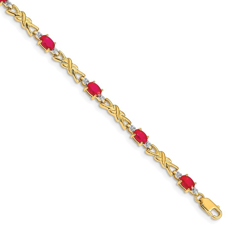 14k Yellow Gold Diamond And Oval Ruby Bracelet